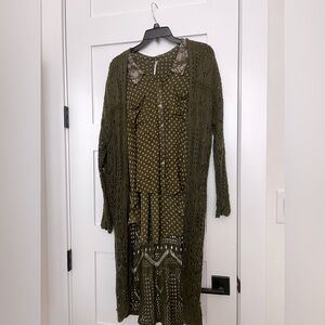 Free People shirt and sweater..Olive Green with Cardigan. Size Medium